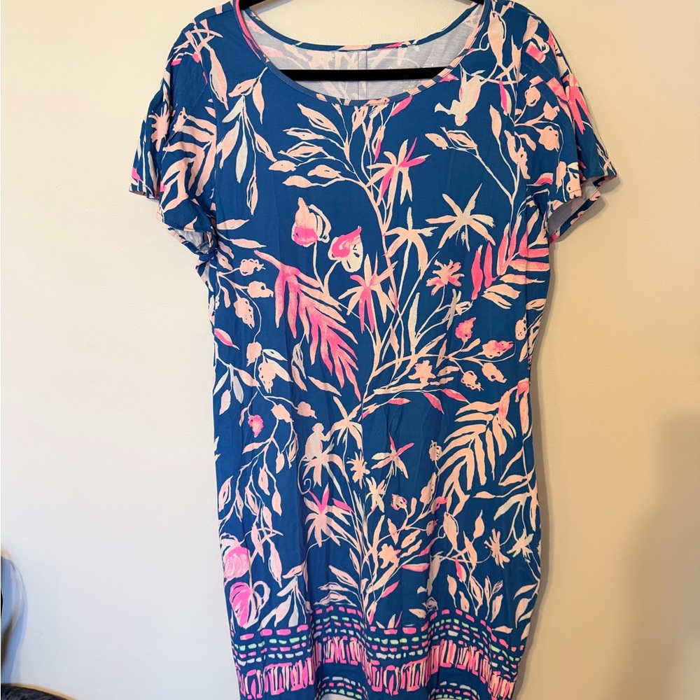 Lilly Pulitzer Blue Floral Swim Cover-Up with Pink Accents